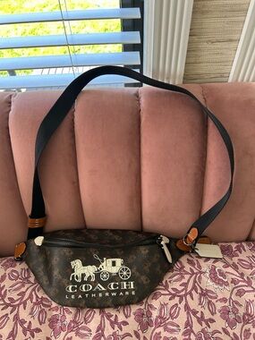 Coach Brown Monogram Leatherware Logo Belt Bag